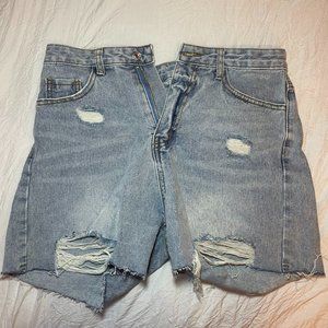 Medium wash ripped jean shorts